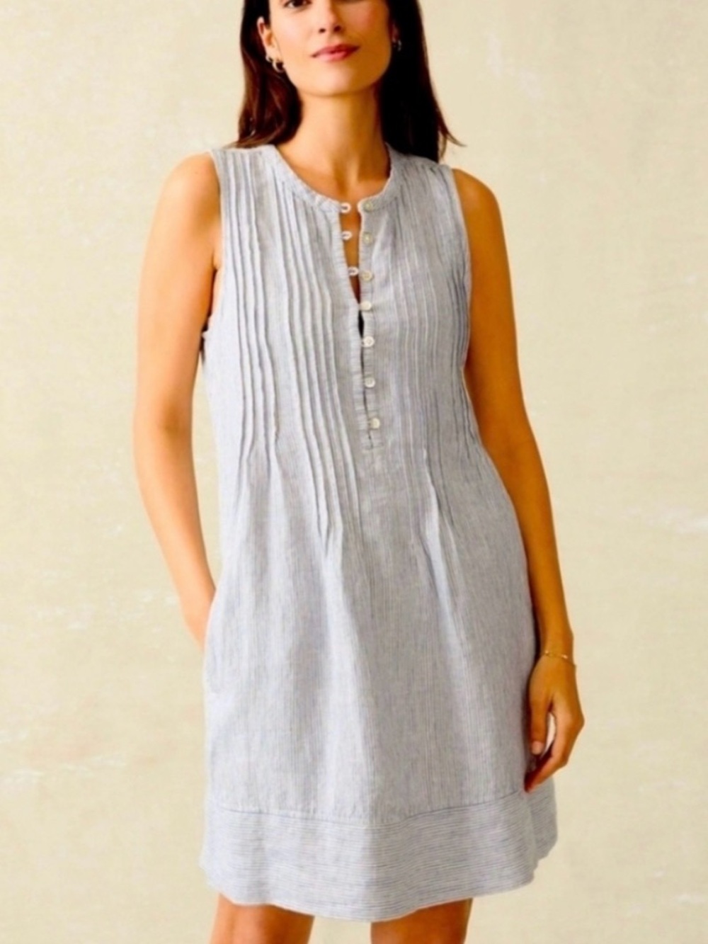 FAHERTY Isha Dress in Blue Mini Stripe size med Sleeveless Stripe